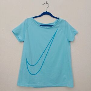 Nike Dri-Fit T-Shirt Girls Size Medium Blue Swoosh Short Sleeve Sports Athletic